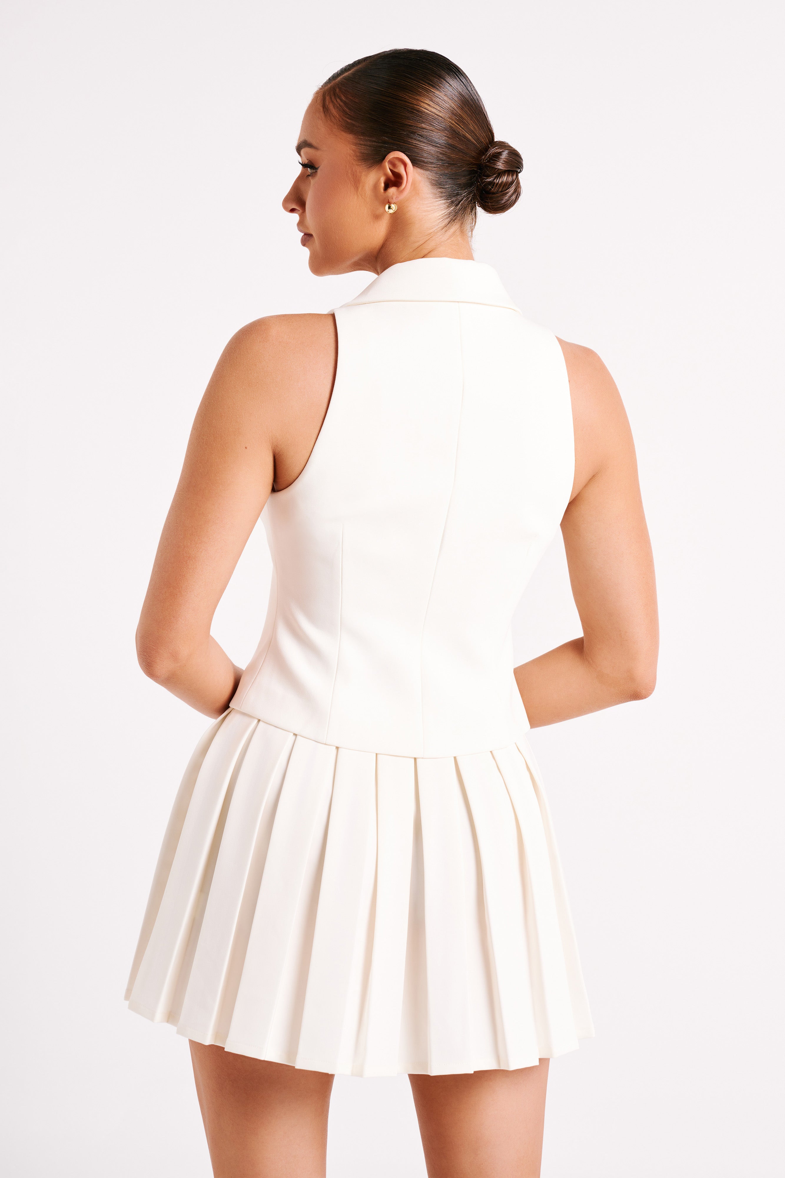 Mura Pleated Mini Skirt - Ivory - Image 4