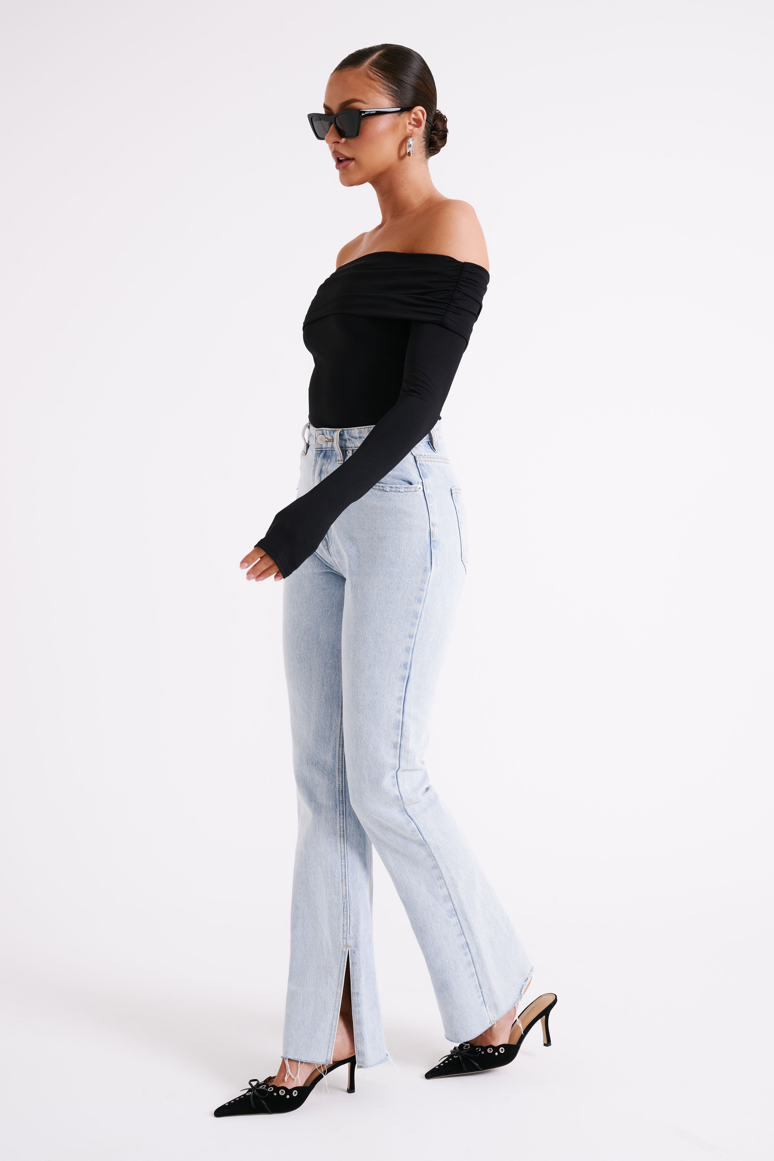 Lucinda Recycled Nylon Off Shoulder Top - Black - Image 4