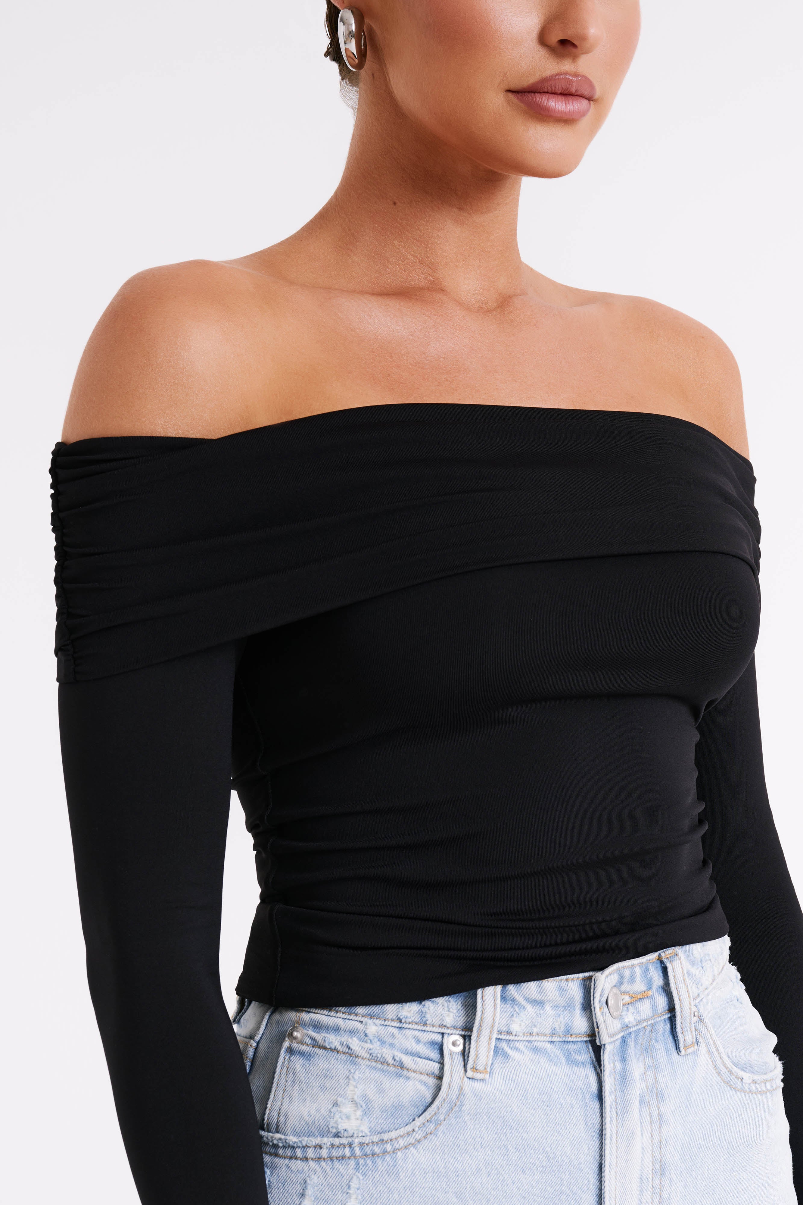 Alternative view of Lucinda Recycled Nylon Off Shoulder Top - Black