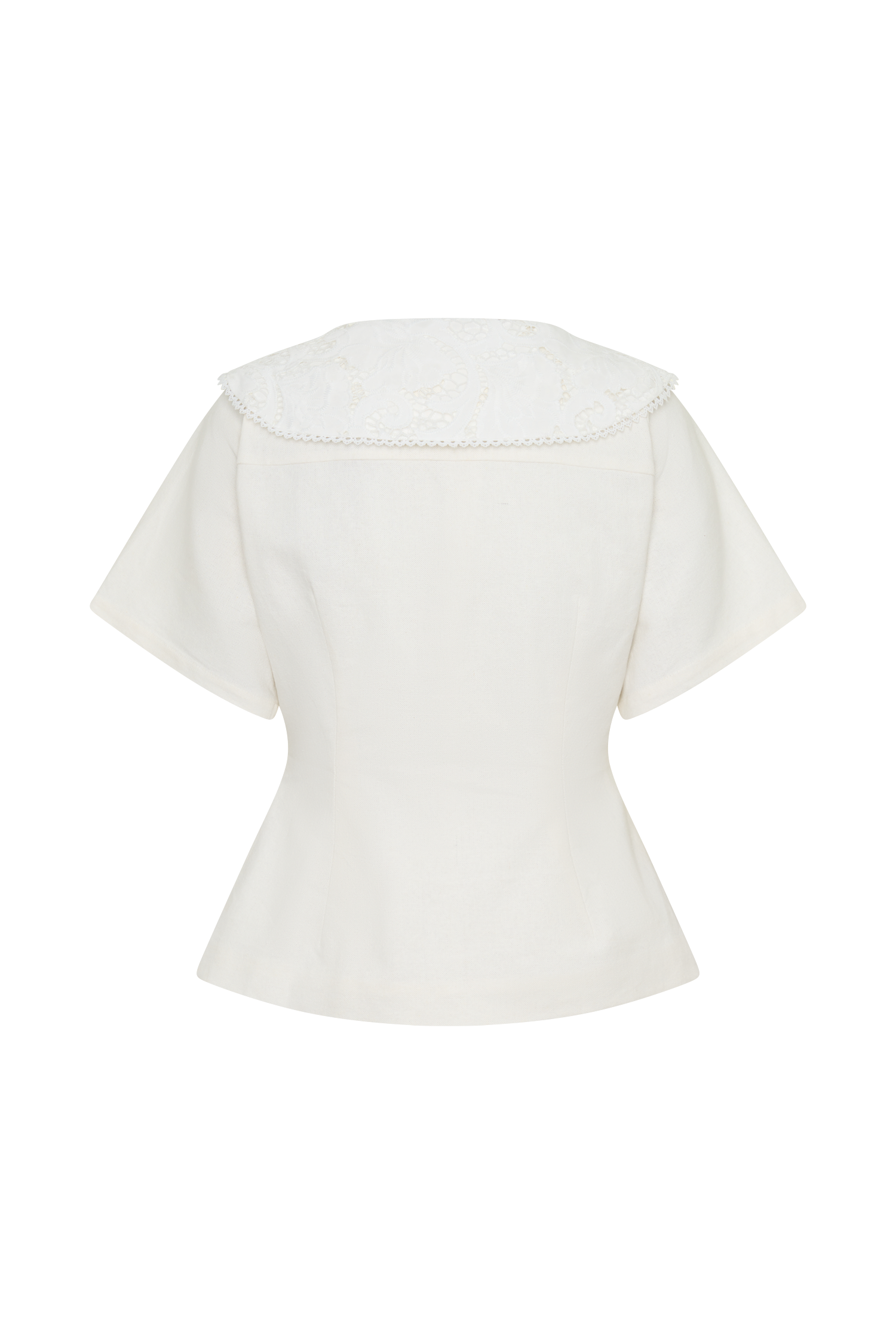 Melody Short Sleeve Shirt With Lace Collar - White - Image 10