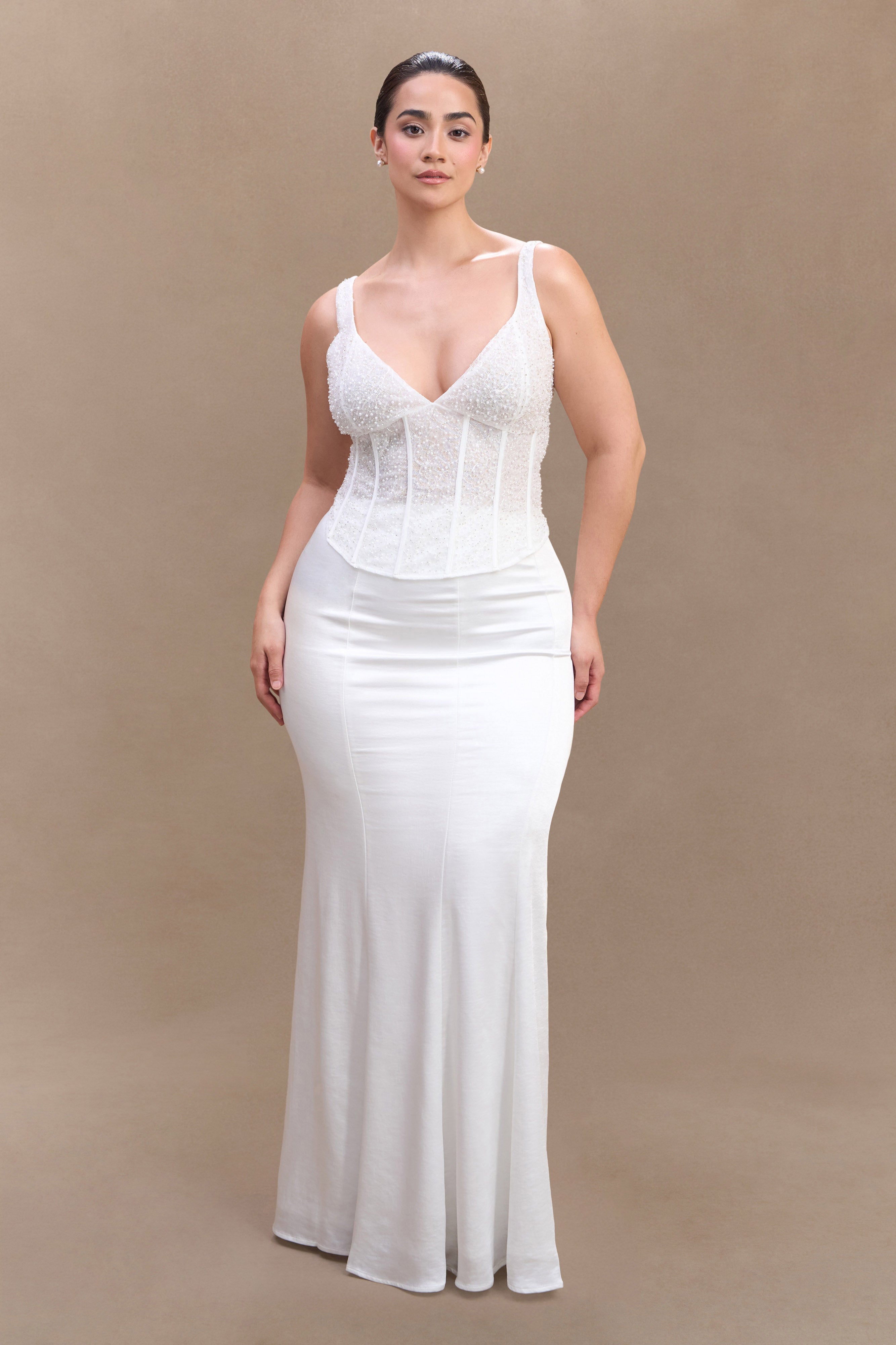 Elsie Pearl Beaded Bustier Top - White - Image 4