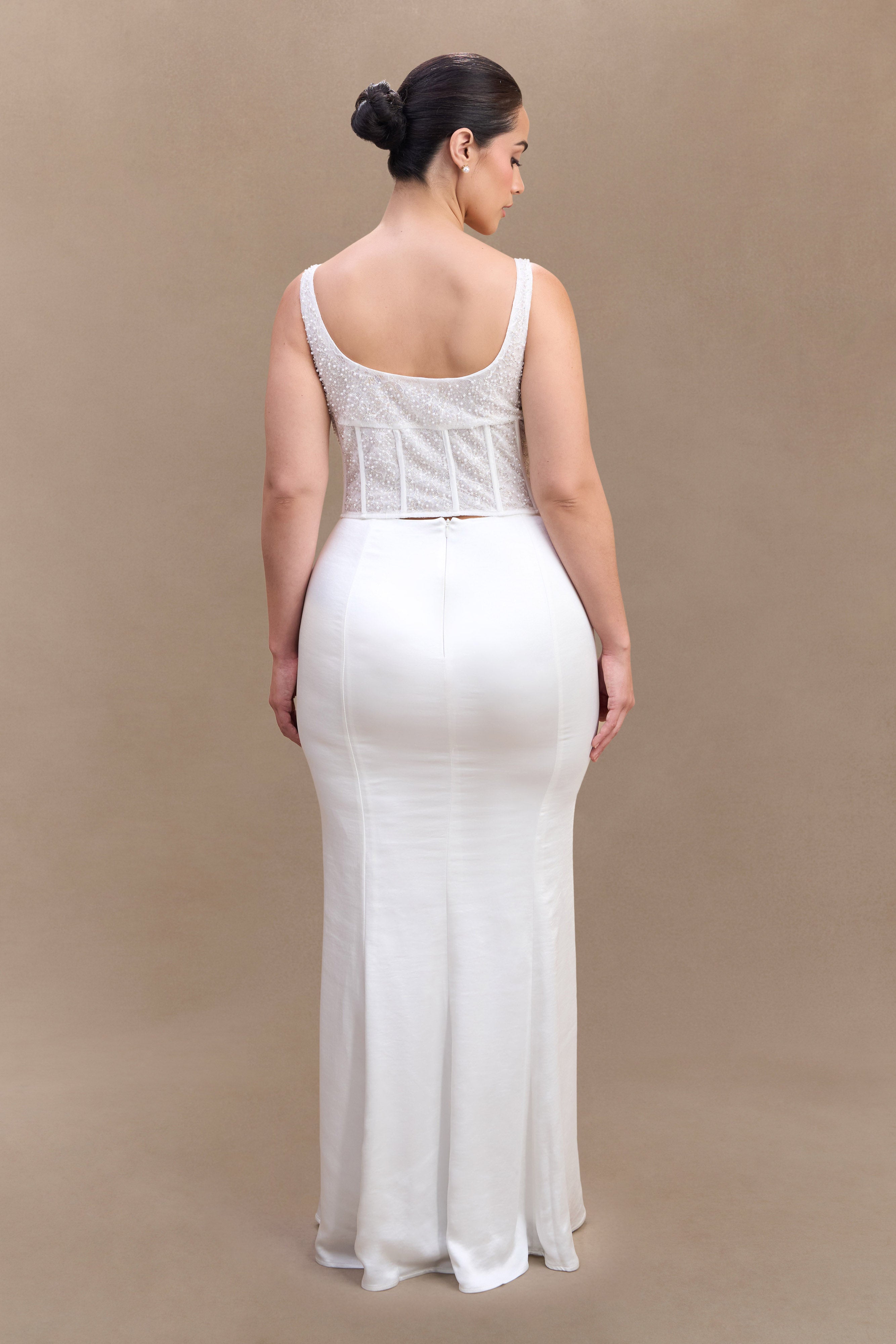 Elsie Pearl Beaded Bustier Top - White - Image 3