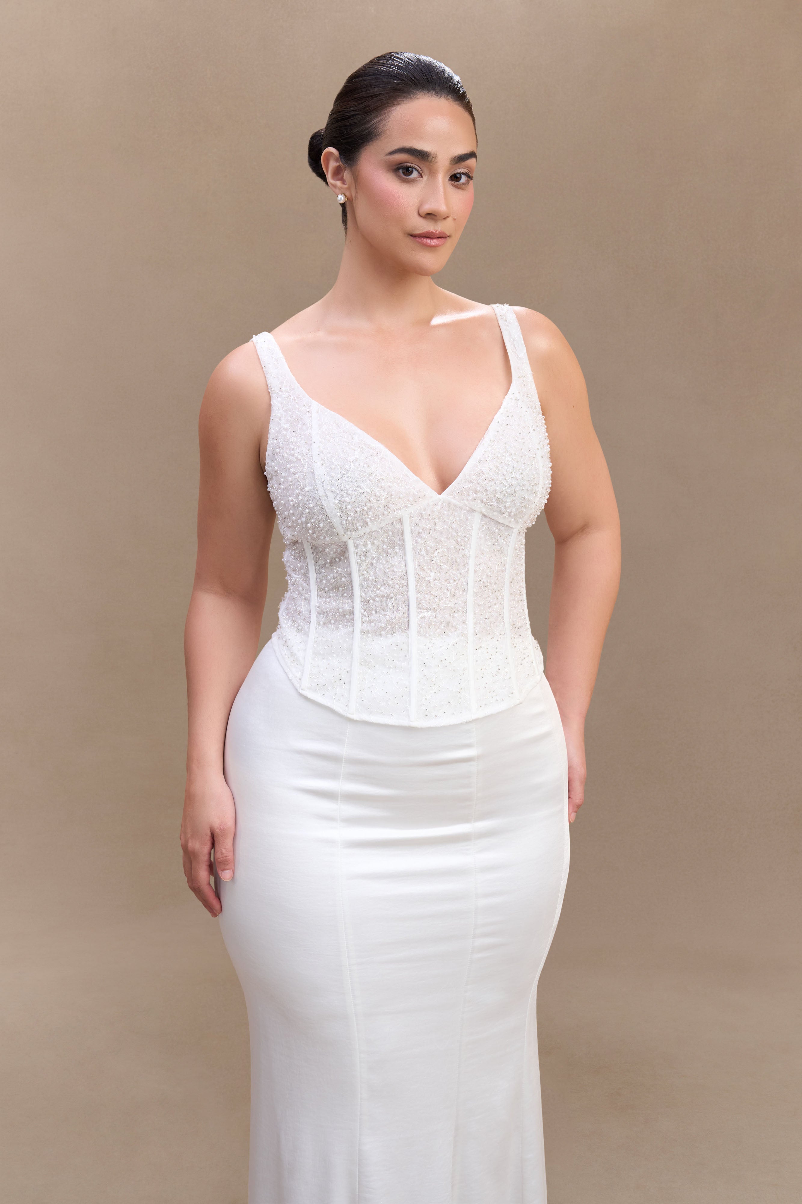 Elsie Pearl Beaded Bustier Top - White - Image 5
