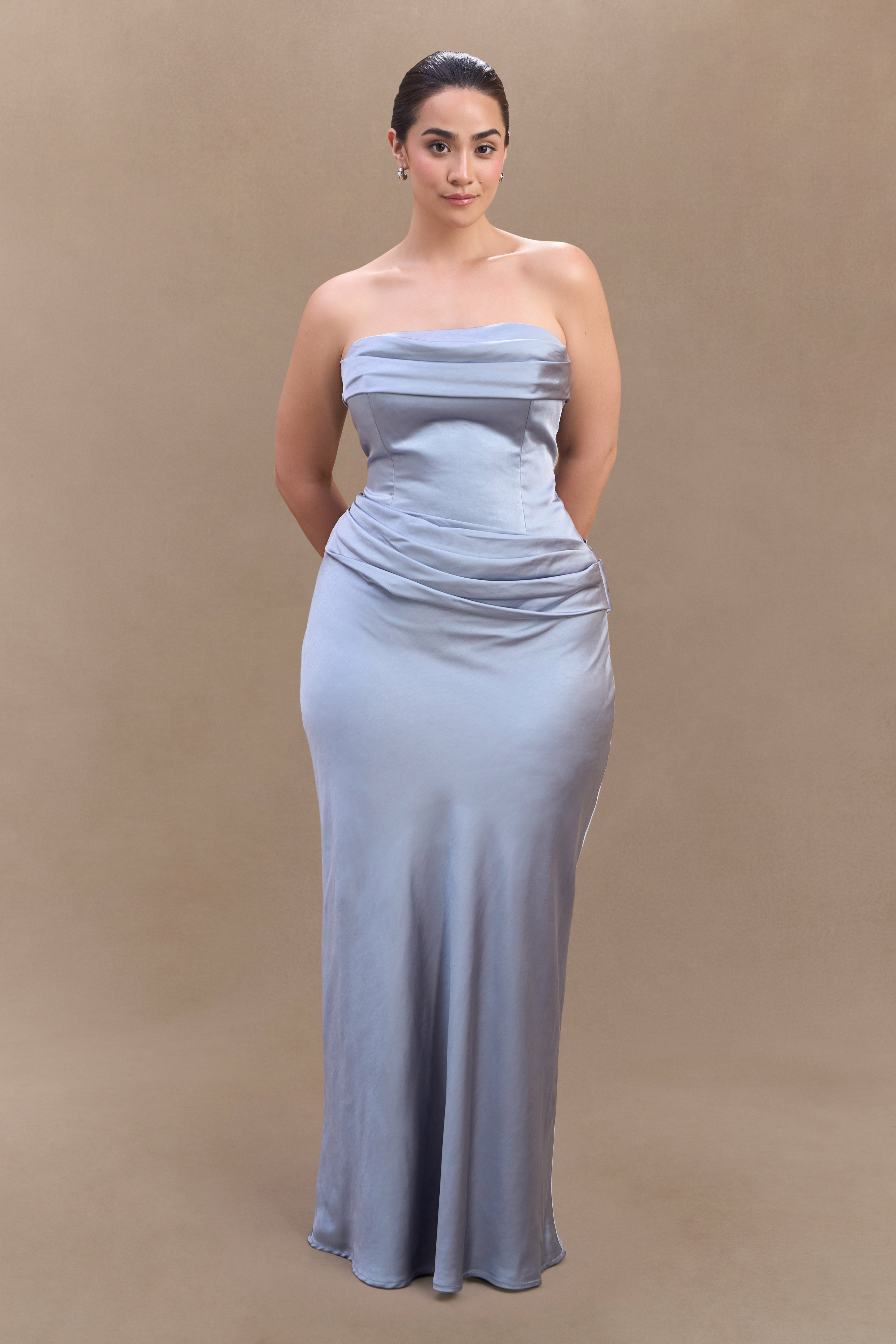 Jasmine Strapless Satin Maxi Dress - Frosted Blue - Image 5