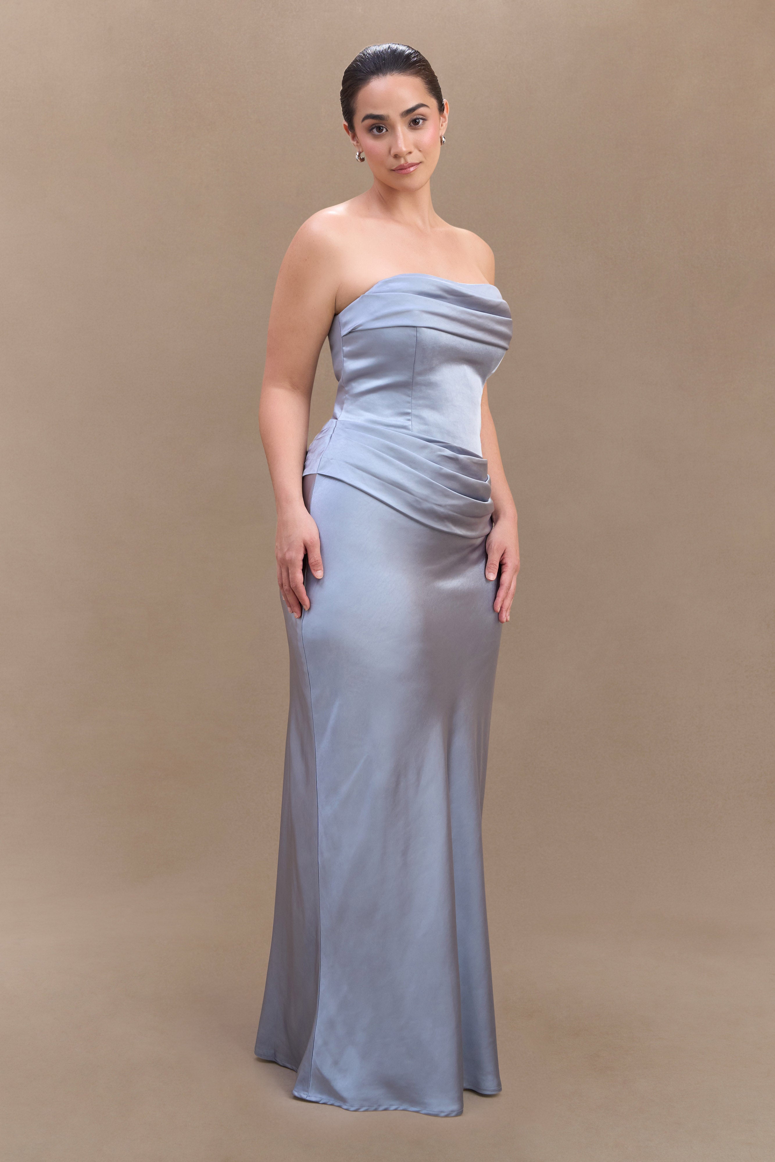 Jasmine Strapless Satin Maxi Dress - Frosted Blue - Image 6
