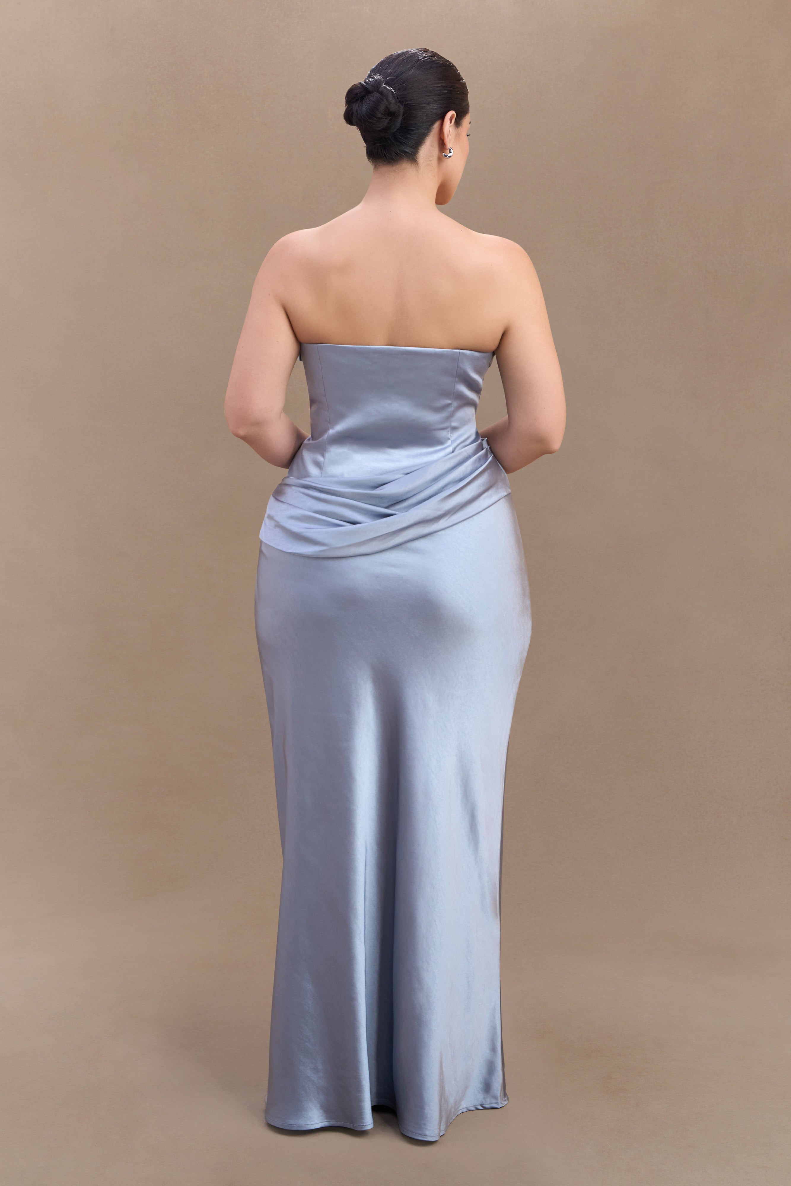 Jasmine Strapless Satin Maxi Dress - Frosted Blue - Image 7
