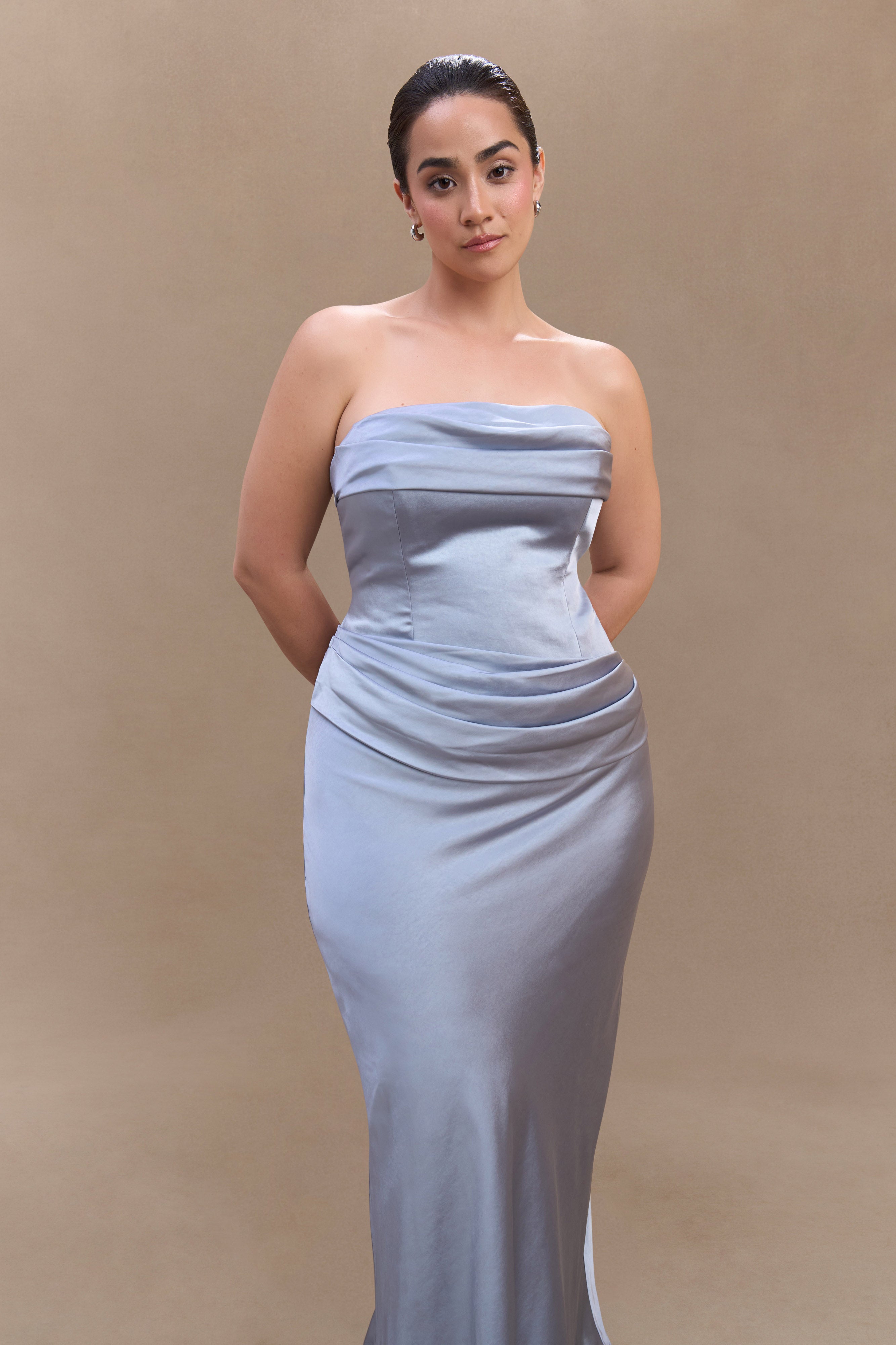 Jasmine Strapless Satin Maxi Dress - Frosted Blue - Image 8