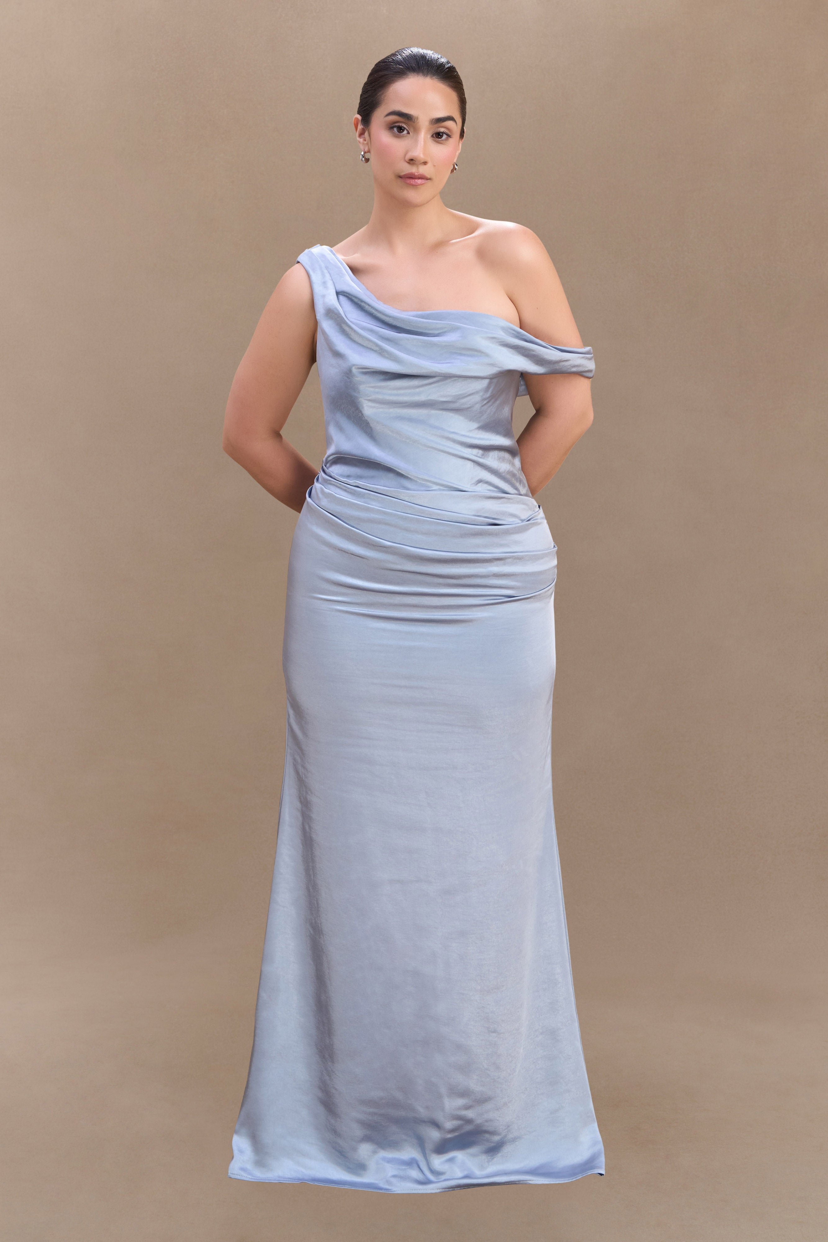 Dalia Off Shoulder Satin Maxi Dress - Frosted Blue - Image 4
