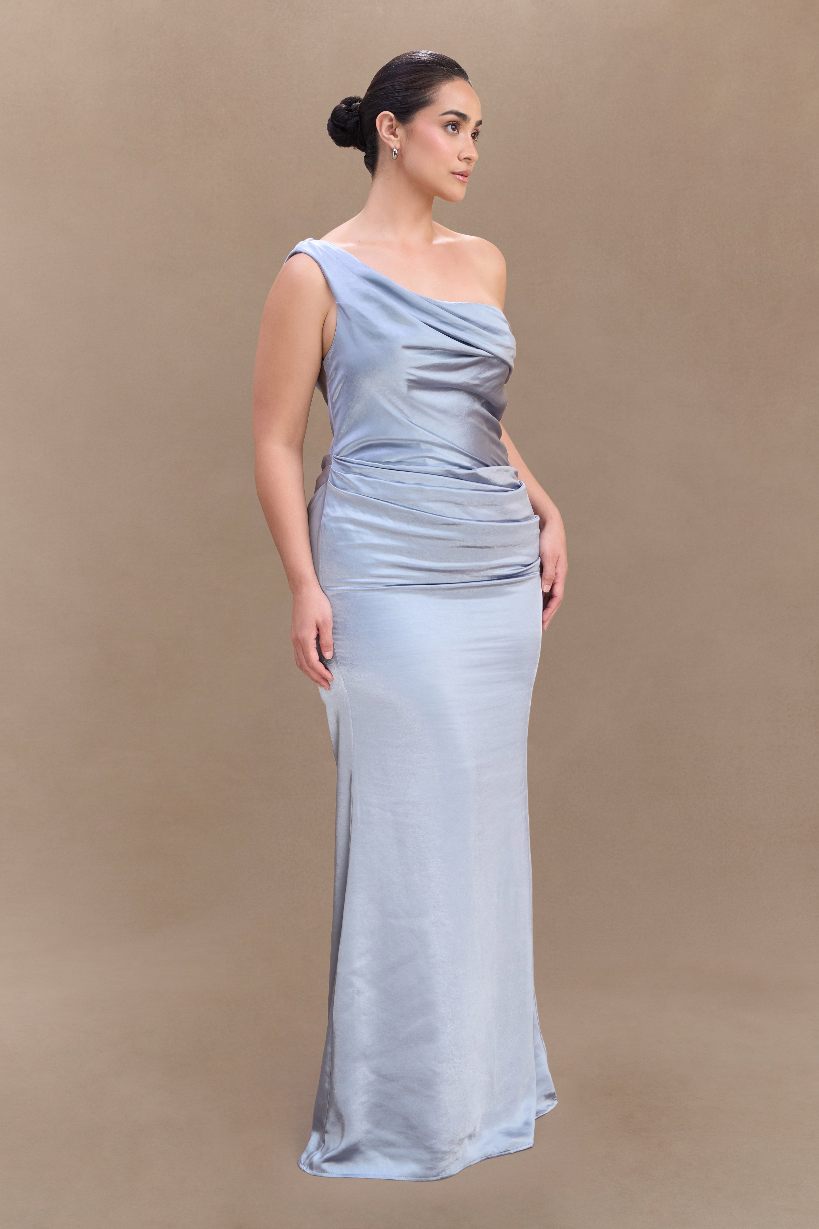 Dalia Off Shoulder Satin Maxi Dress - Frosted Blue - Image 7