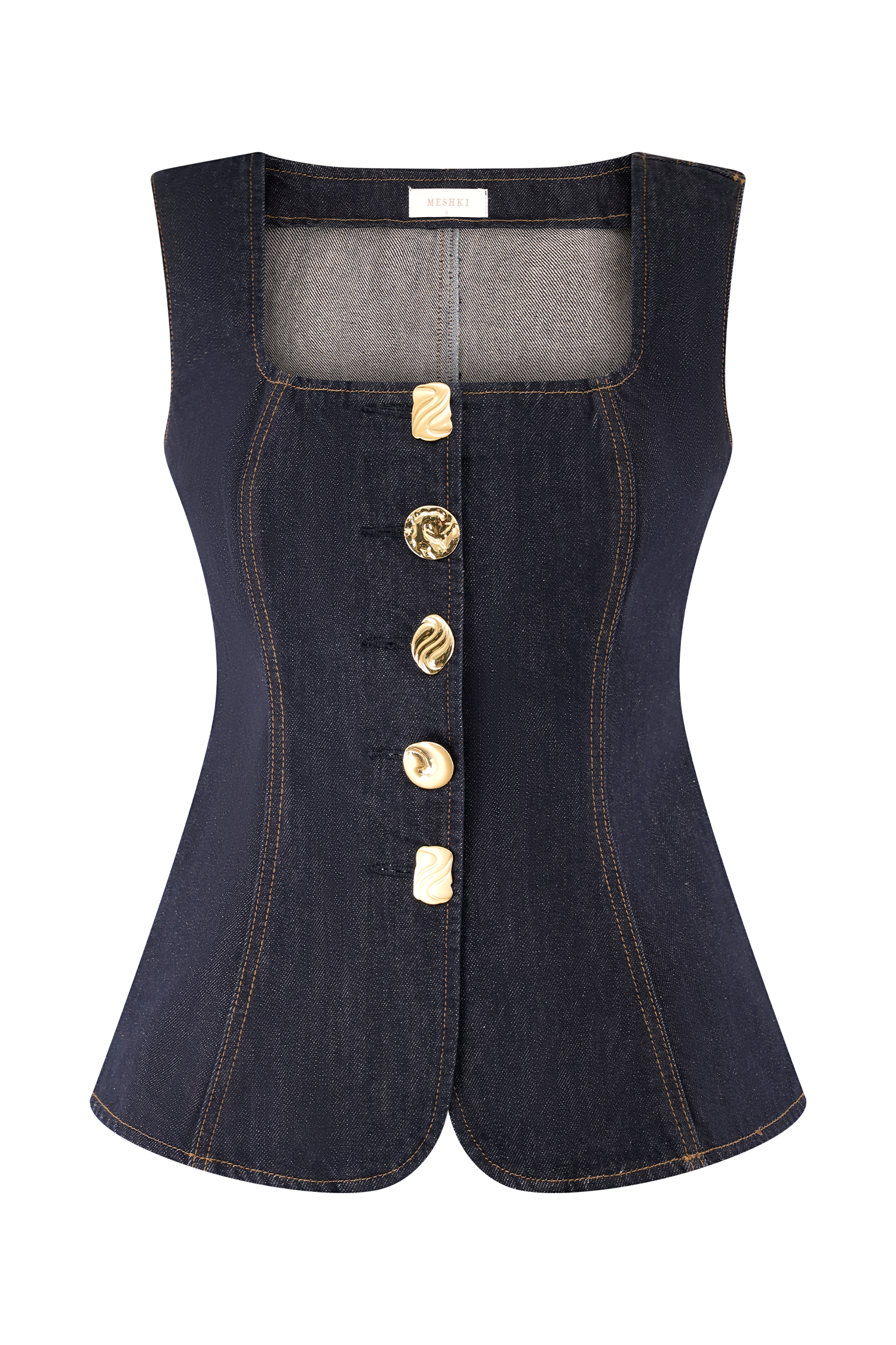 Neve Sleeveless Buttoned Denim Top - Washed Indigo Blue - Image 9