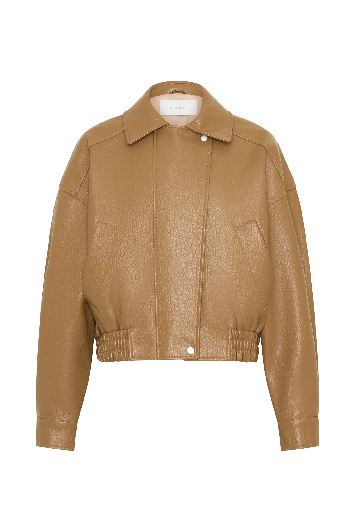 Paige Faux Leather Cropped Jacket - Beige - Image 10