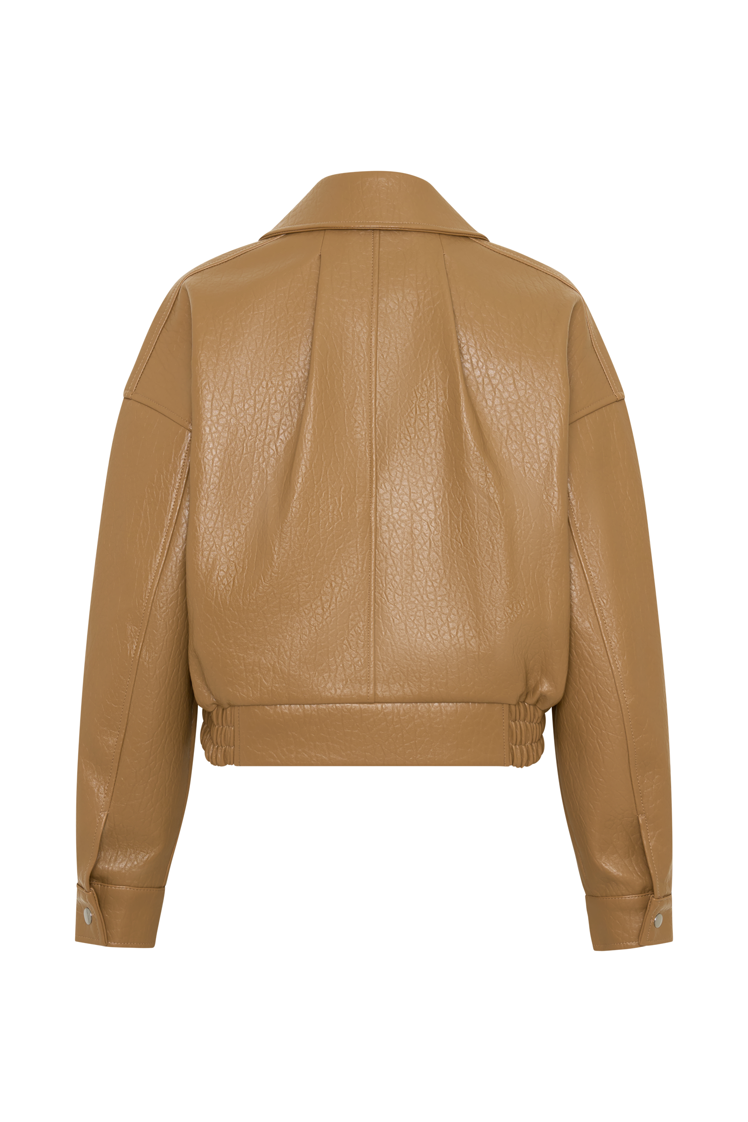 Paige Faux Leather Cropped Jacket - Beige - Image 9