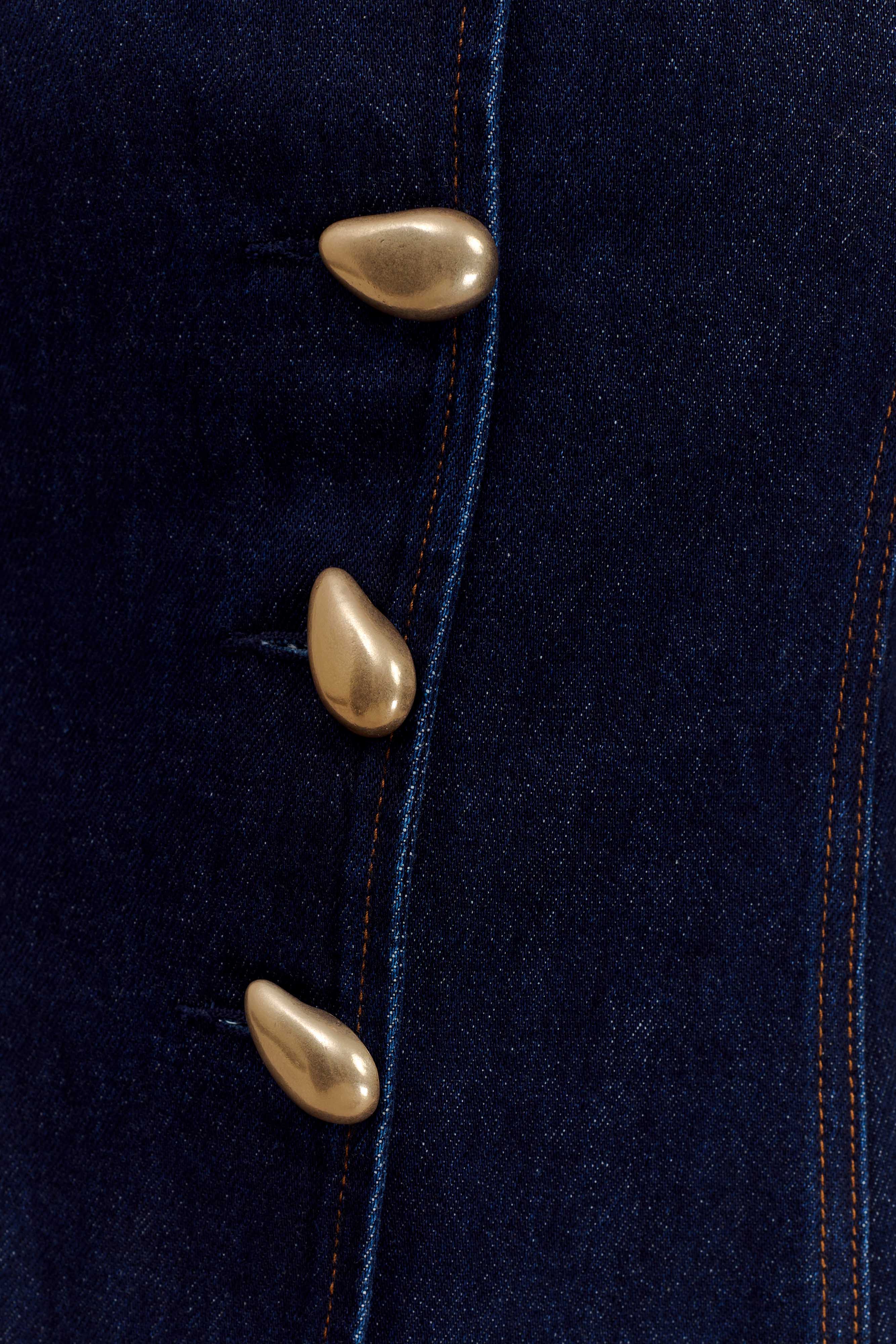 Lennox Strapless Long Line Button Top - Indigo Blue - Image 6
