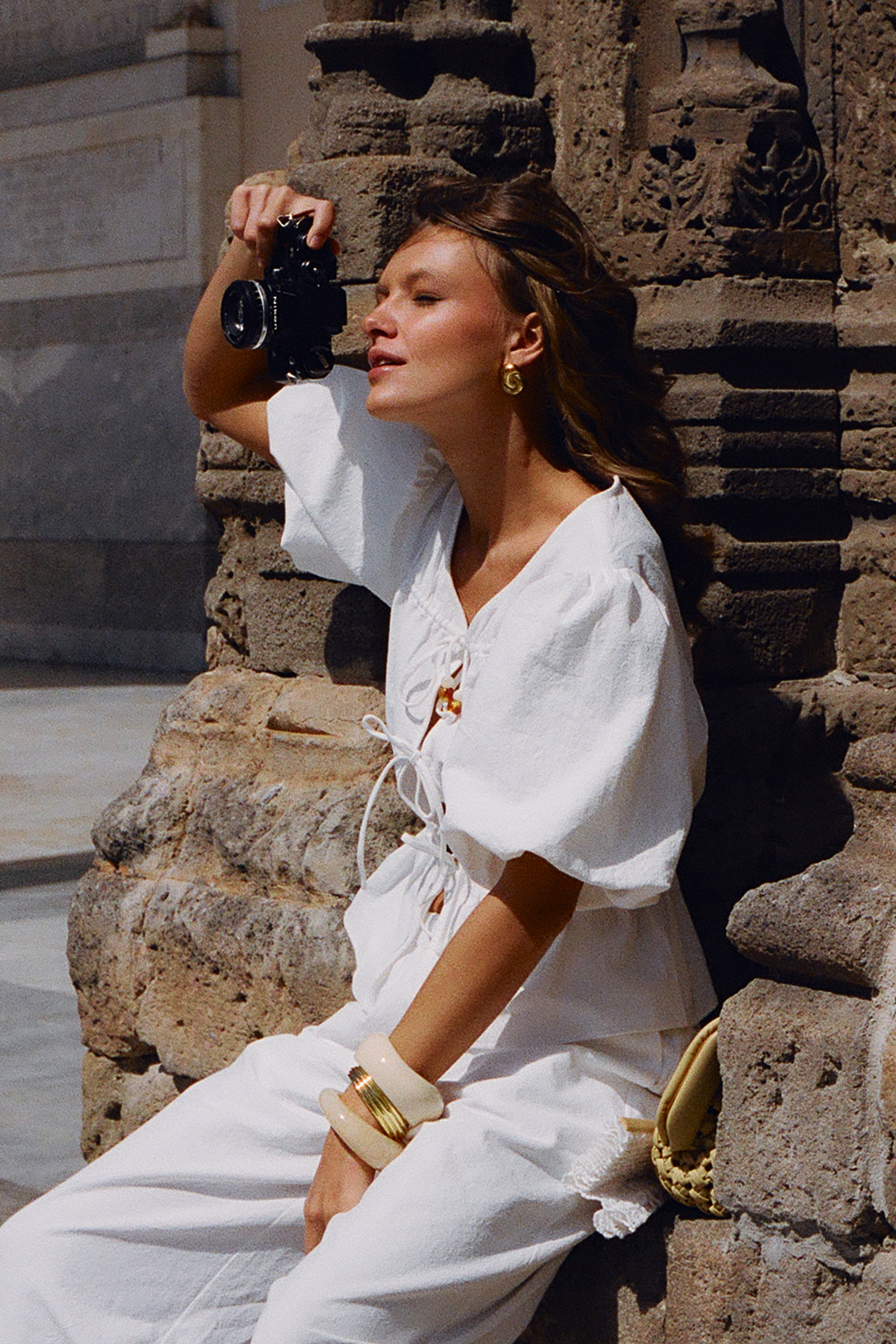 Alternative view of Emilie Puff Sleeve Cotton Top - White