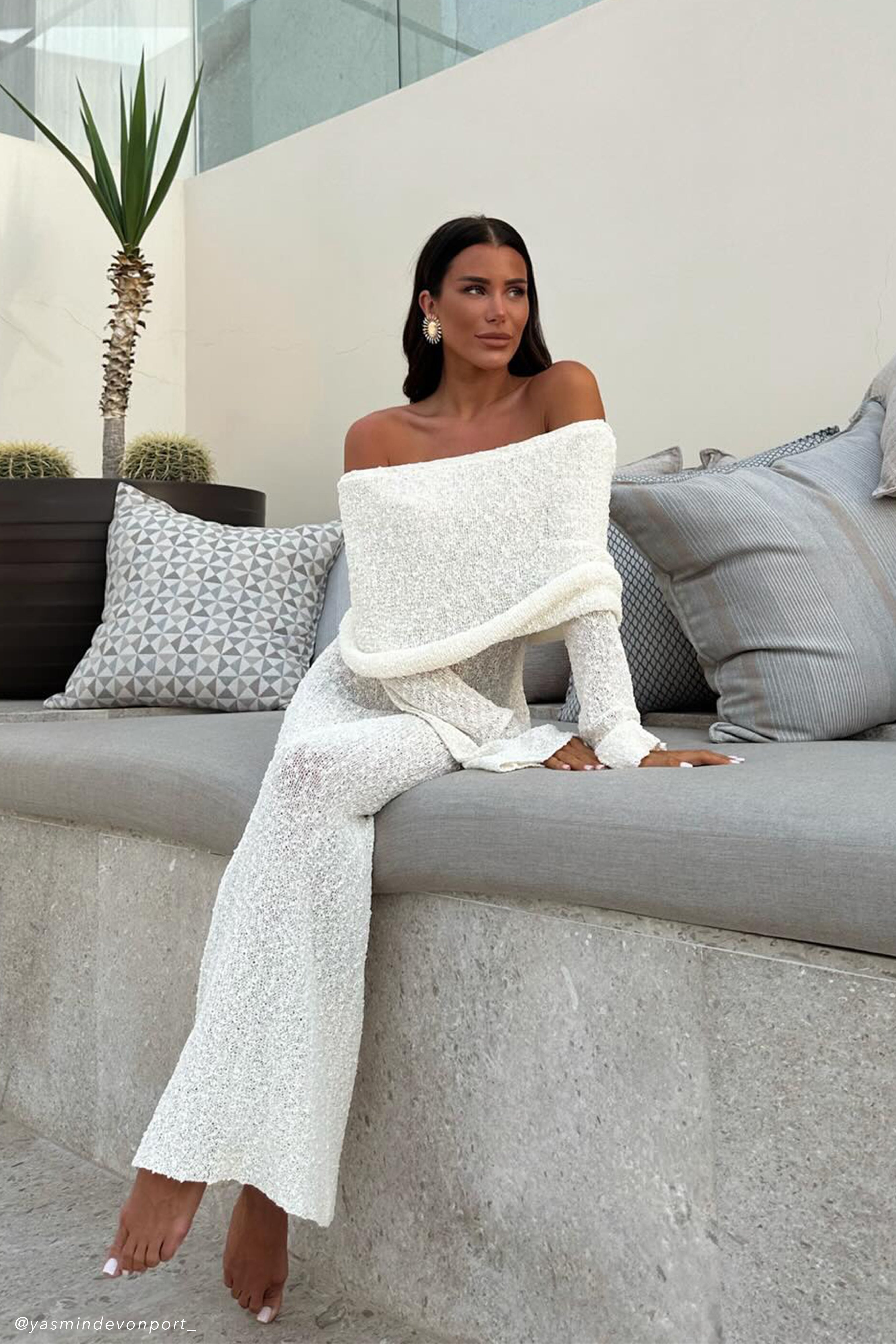Marisol Off Shoulder Boucle Maxi Dress - Ivory - Image 7